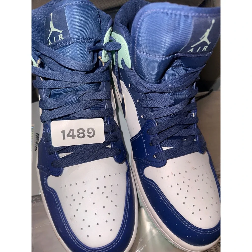 Air Jordan 1 Mid Blue Mint Navy White Sneakers 554724-413 Mens 10.5
